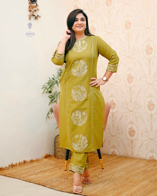 Our Latest Cotton Embroidered Straight Pant Set