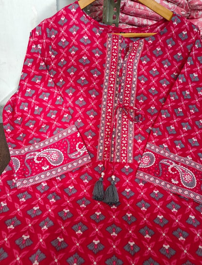 Pure Fine Cotton Fabric Kurti with Pant with Cotton Dupatta