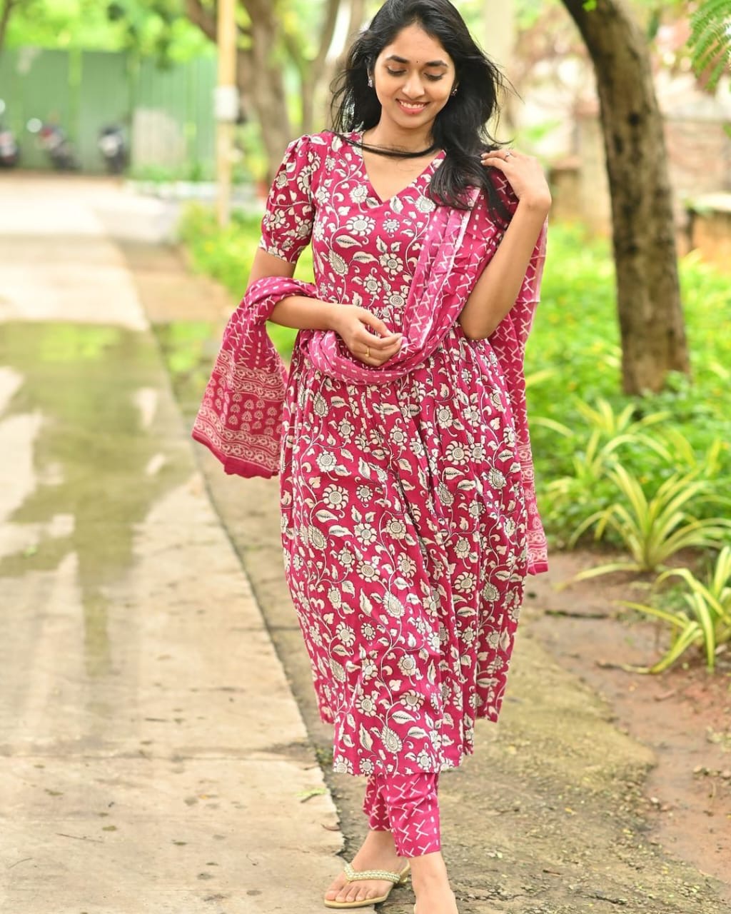 The Perfect bBlend of Cotton and Festive Flair with Vedika Pen Kalamkari Print Anarkali Set