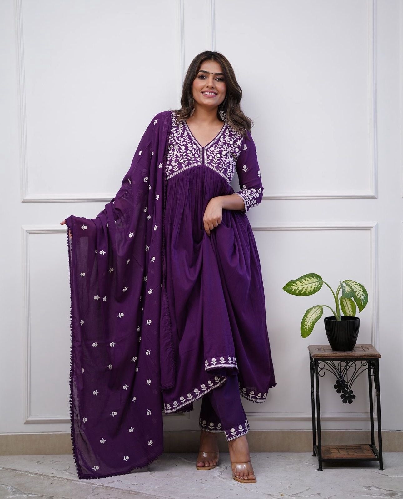 Celebrity Look Long Slit Cotton Kurta Pant Dupatta Set