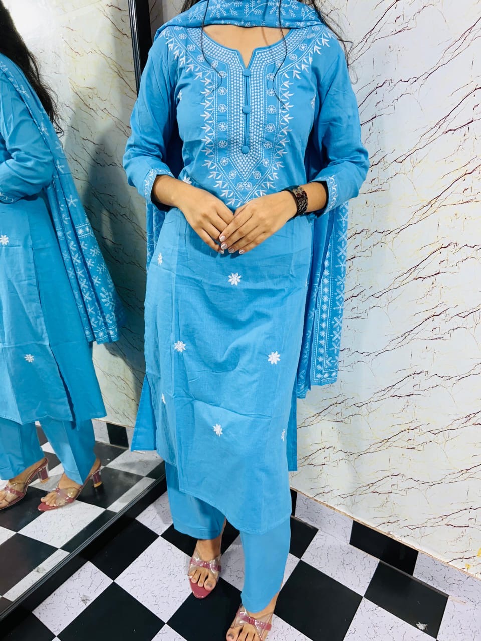 Beautiful Embroidery Work Cotton Fabric kurti, Pant & Dupatta