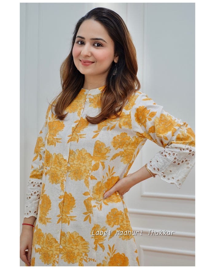 Beautiful Floral Print A-line Princess Kurti Set