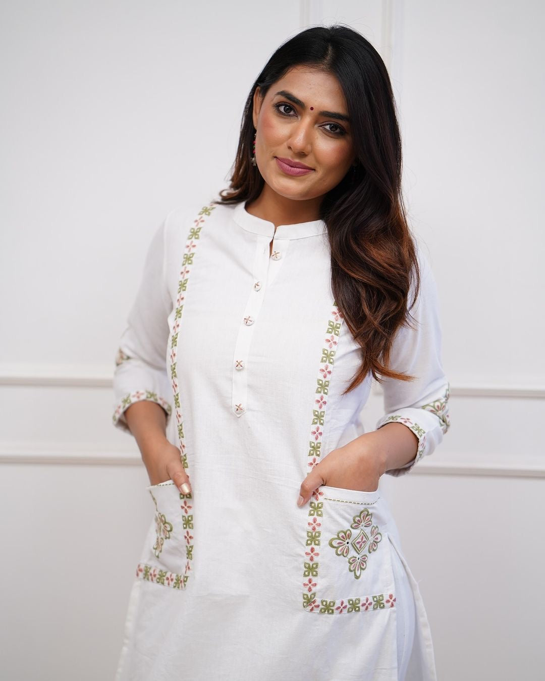 Classy Kurti Pant With Embroidery & Button Work