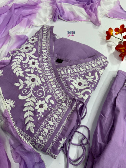 Pure Malmal Cotton Angrakha & Heavy Dhaga Embroidery Work Set