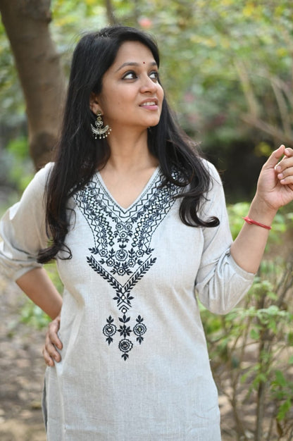 Khadi Cotton Kurti With Heavy Embroidery Set