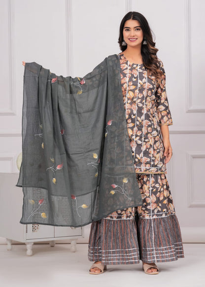 COTTON STRAIGHT KURTI WITH COTTON SHARARA