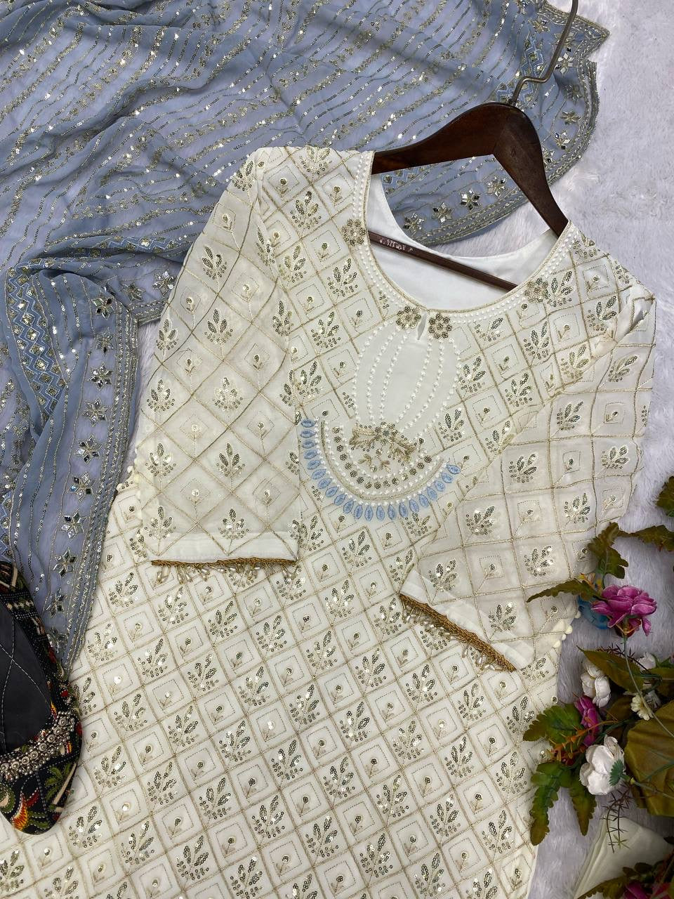 Beautiful Heavy Quality Georgette Fabric Designer Wear Kurti Pant and Duppata