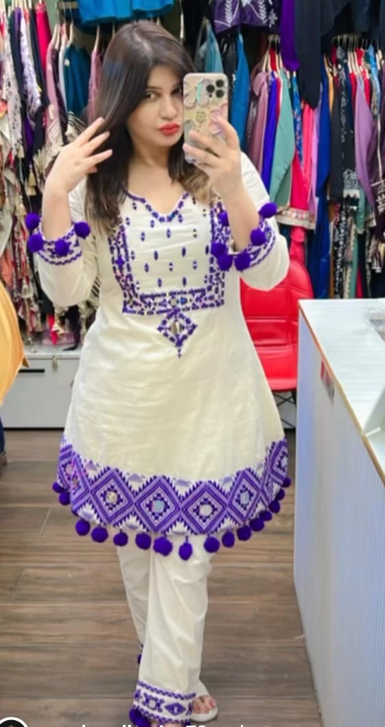 Super Dieing Cotton Fabric Kurti with Pant & Dupatta