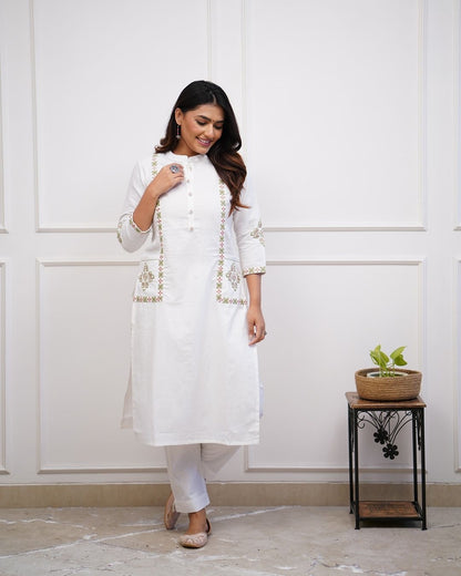 Classy Kurti Pant With Embroidery & Button Work