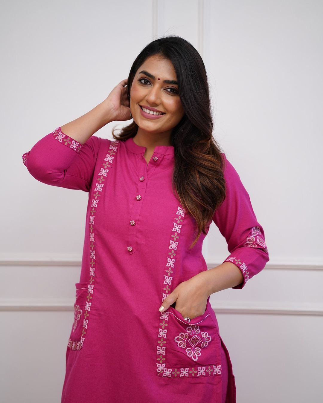 Classy Kurti Pant With Embroidery & Button Work