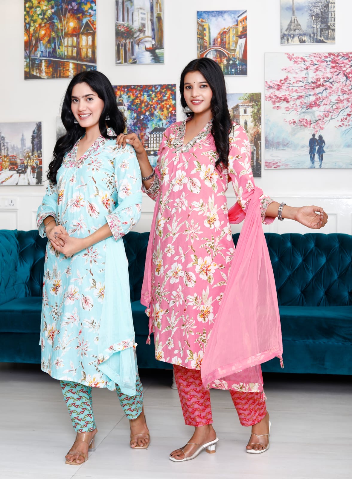 Cotton Printed Kurti with Embriodary on kurti with Nazmi Duppata