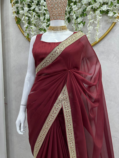 Designer Saree on Tibby Silk Febric with Thred & Sequnce work