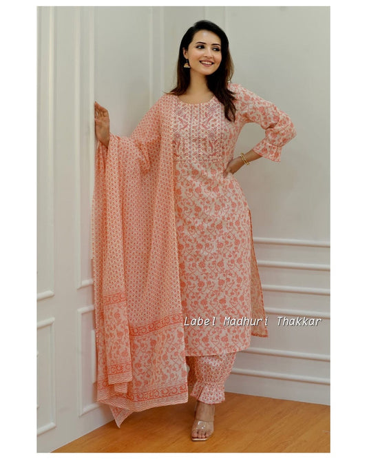 Peach Cotton Suit Set