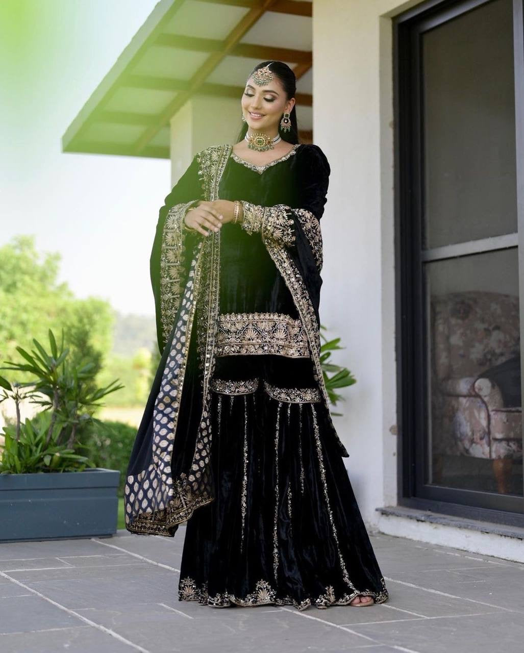 Designer Party Wear Look New Top-Sharara and Dupatta With Heavy Embroidery Sequence Work