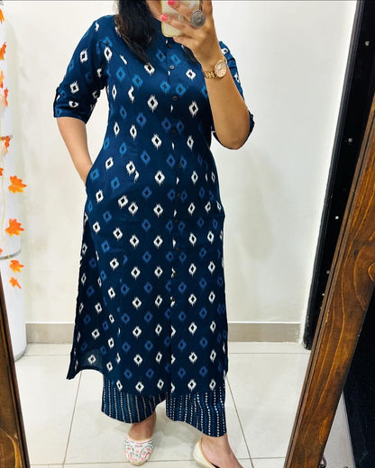 Blue & Playful Print Kurti Set