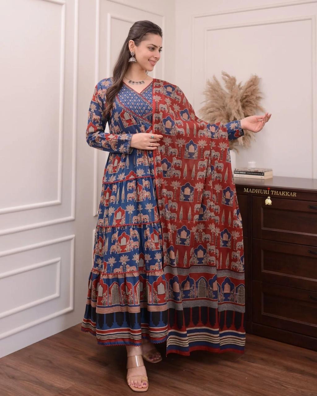 Anarkali kurta Printed Cotton Kurta & Pant Dupatta Set