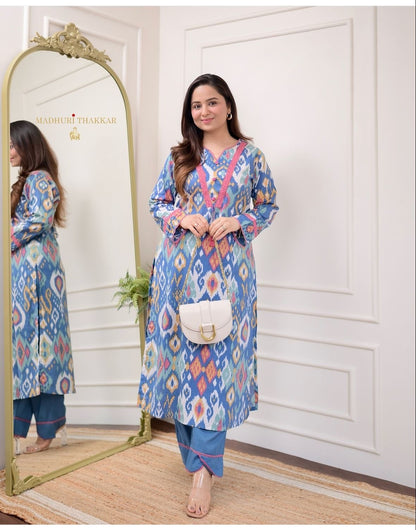 Heavy Cotton With Printed Work Suit Set