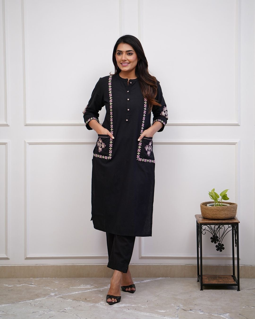 Classy Kurti Pant With Embroidery & Button Work