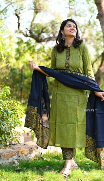 Pure Cotton Ajrak Suit with Applique work Cotton Duppata