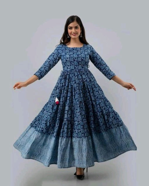 Reyon Printed Gown with Gota Work