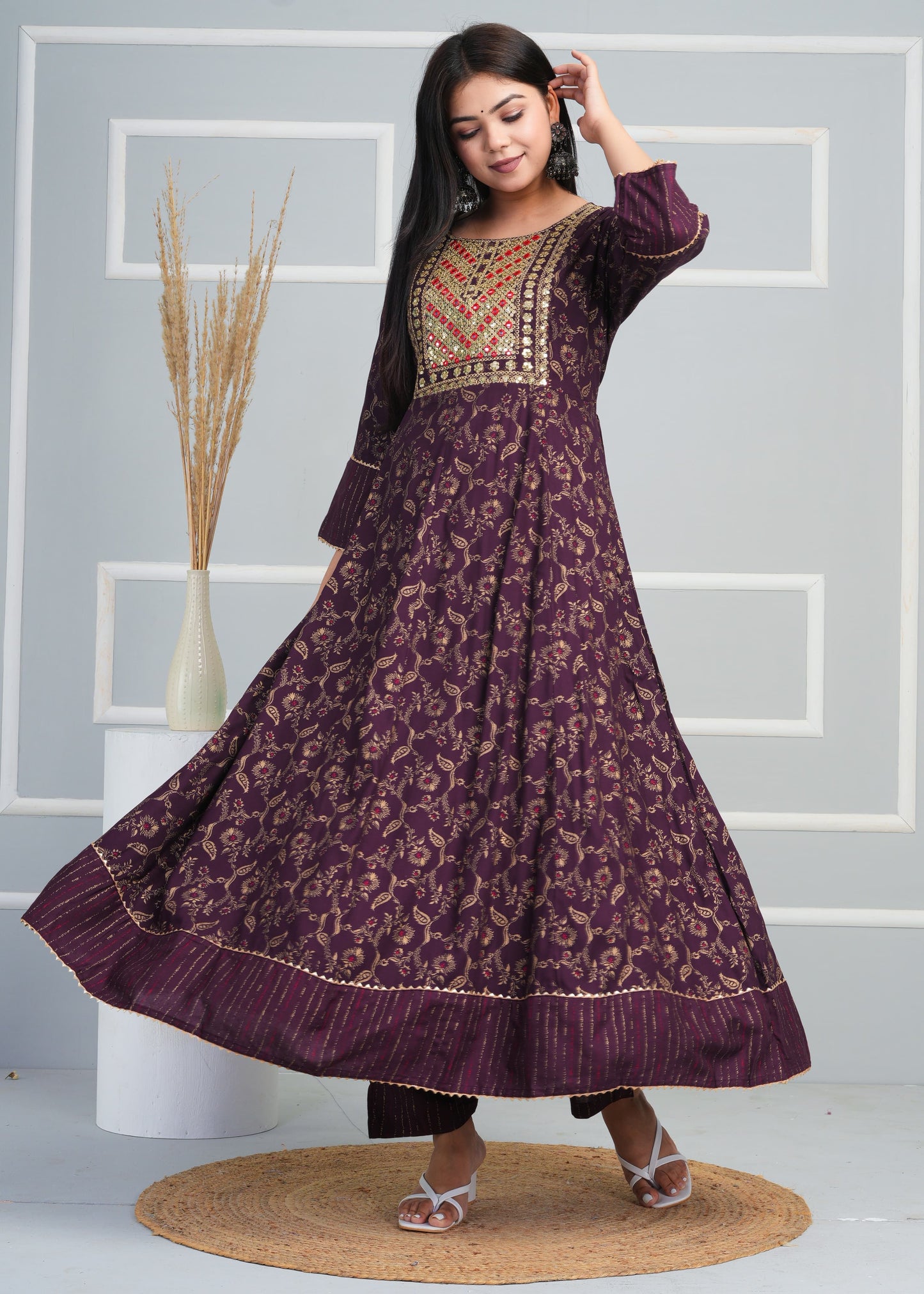 Beautiful Rayon Fabric Printed Anarkali Long Kurti With Pant & Printed Dupatta