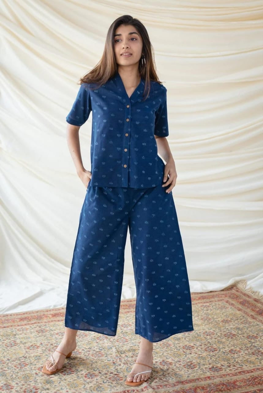 New Indigo Blue Cotton Slub Co-ord Set