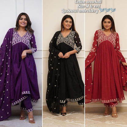 Celebrity Look Long Slit Cotton Kurta Pant Dupatta Set