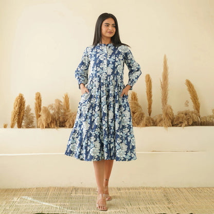 Floral Breeze 3-Tiered Cotton Midi Dress