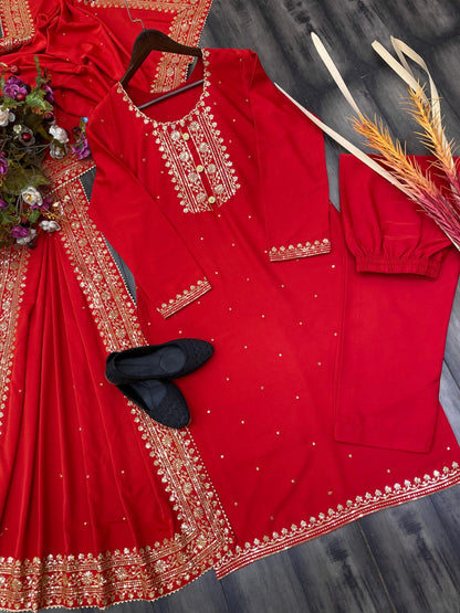 FABRICS SEQUANCE WORK SUIT WITH PALAAZO AND DUPATTA