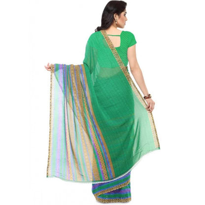 Printed Faux Georgette Green Color Saree