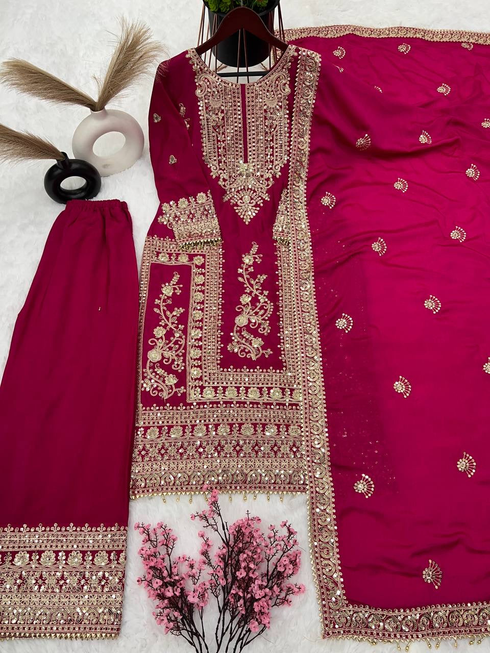 New Designer Collection In Pure Chinnon With Heavy Embroidery Coding Dori-Sequence Work