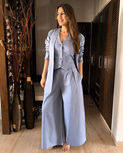 Bell Bottom Pants With Halter Vest Coat and Long Blazer