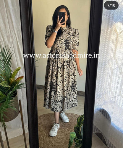 Beautiful ikkat print Cotton Full Flair Middy Gown