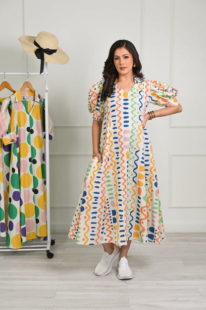 Quirky Prints Cotton Midi Dress