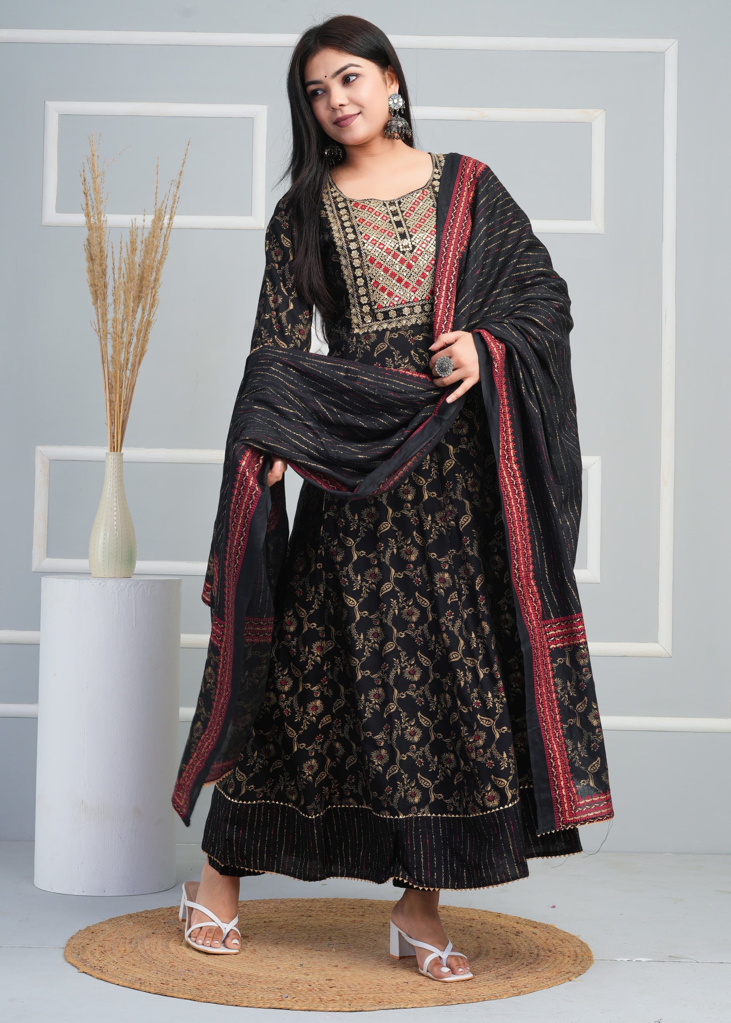 Beautiful Rayon Fabric Printed Anarkali Long Kurti With Pant & Printed Dupatta