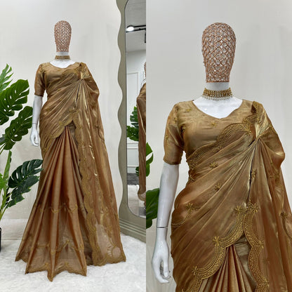 Designer Saree on Jimmy chu Febric with Thred work and Blouse