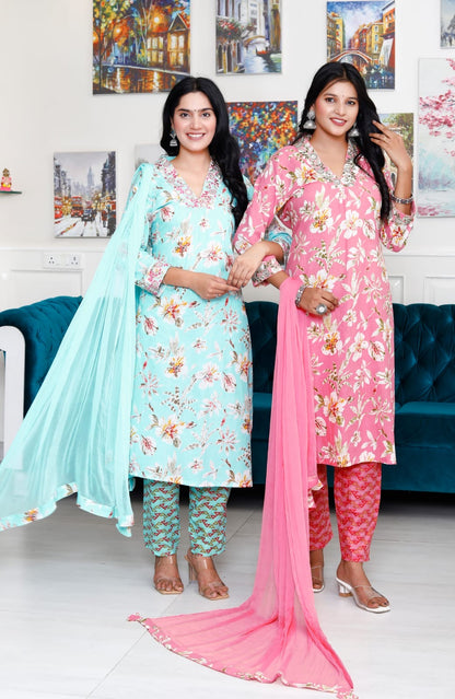 Cotton Printed Kurti with Embriodary on kurti with Nazmi Duppata