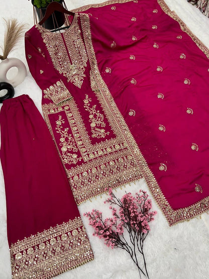 New Designer Collection In Pure Chinnon With Heavy Embroidery Coding Dori-Sequence Work