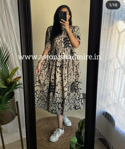 Beautiful ikkat print Cotton Full Flair Middy Gown