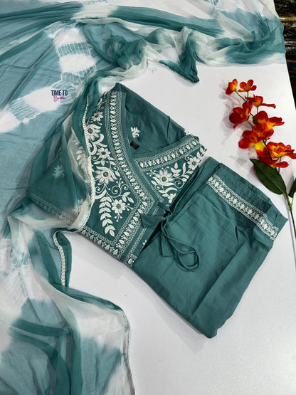 Pure Malmal Cotton Angrakha & Heavy Dhaga Embroidery Work Set