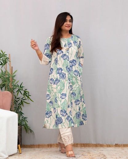 Aline Kurta with Lace Detailing on Sleeves