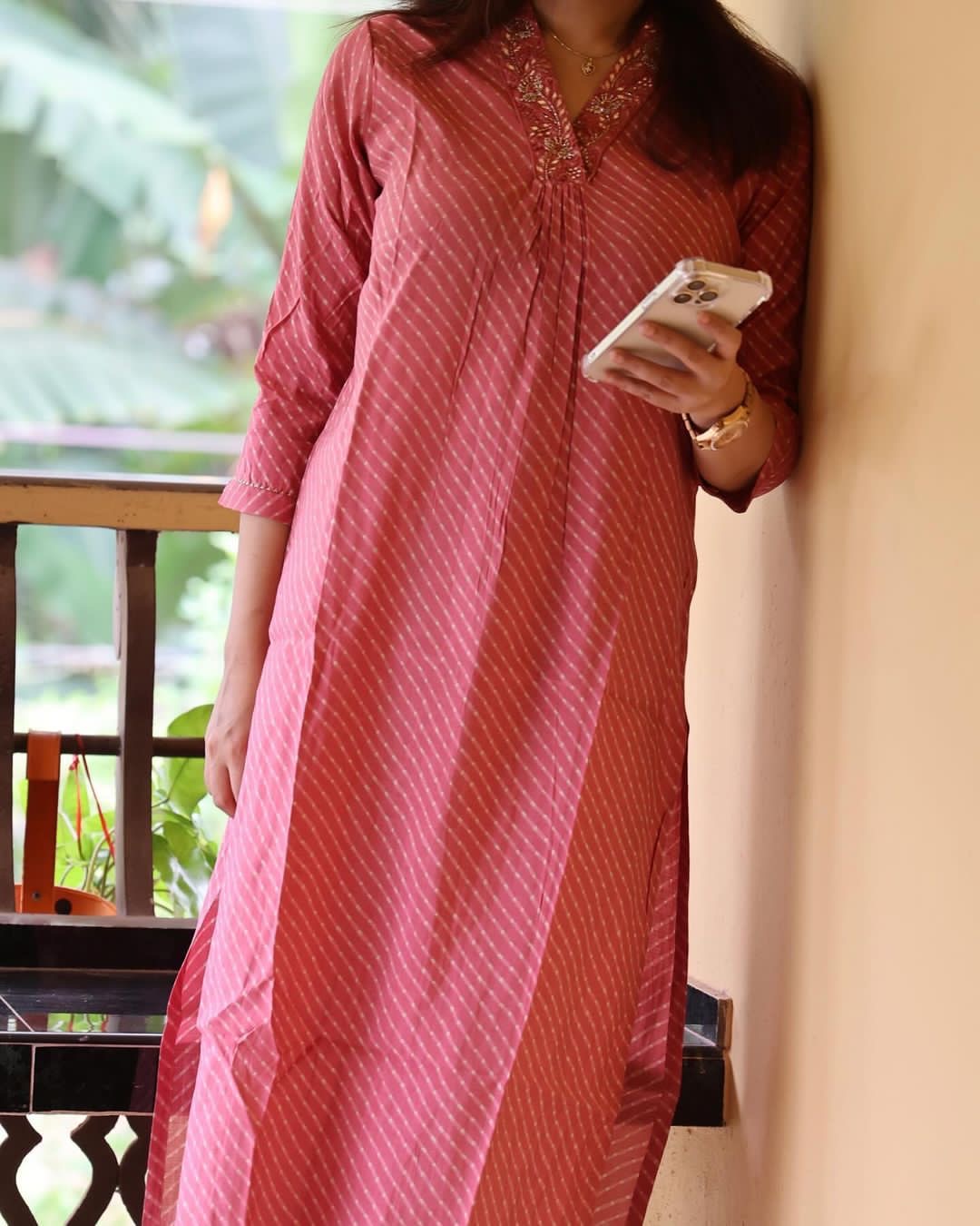 Hand Block Print Long Slit Cotton A-line Kurta Pant