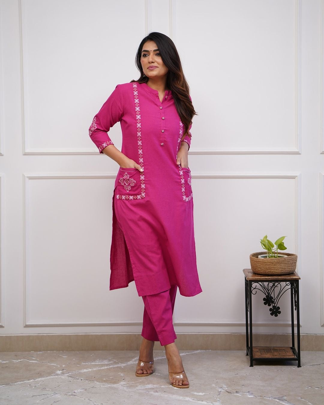 Classy Kurti Pant With Embroidery & Button Work