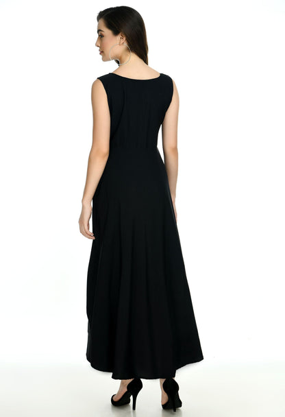 Crepe Embellished Partywear Black Maxi Dress