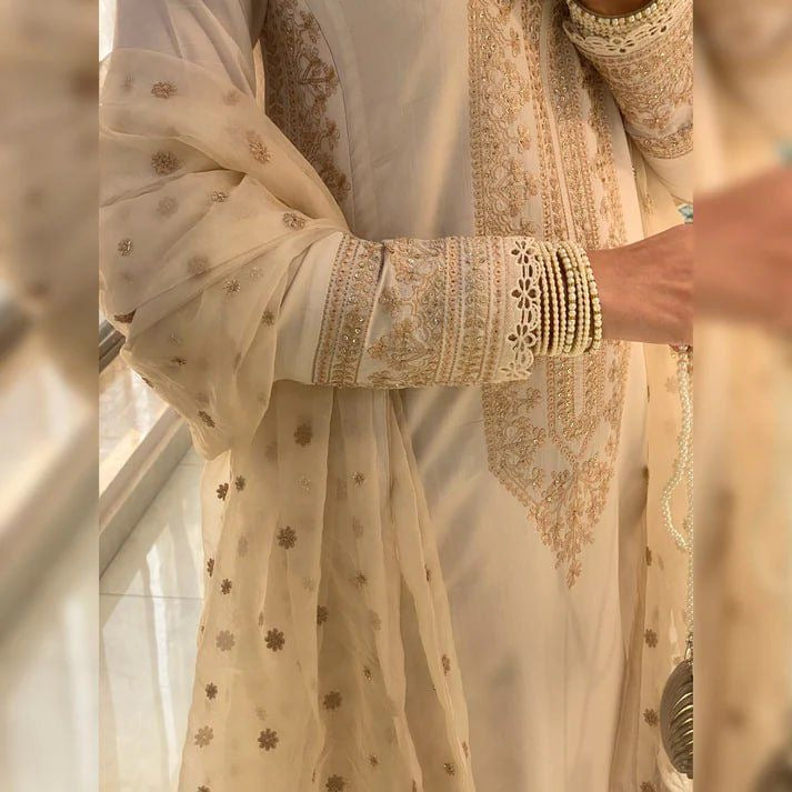 DESIRABLE FANCY ROMAN SILK SEQUENCE EMBROIDERED COTTON WORK TOP AND PENT WITH DUPATTA