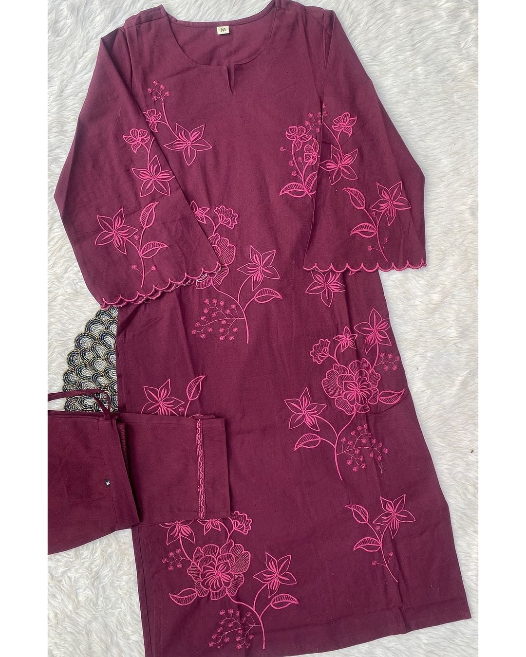 Heavy Beautiful Embroidery All Over Full Kurti & Cotton Fabric Pant with Embroidery Border