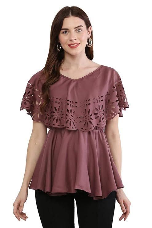 Crepe Solid V-Neck Purple Top