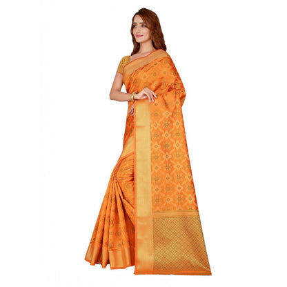 Kanjivaram Silk Saree with Blouse (Yellow, 5-6 Mtrs)