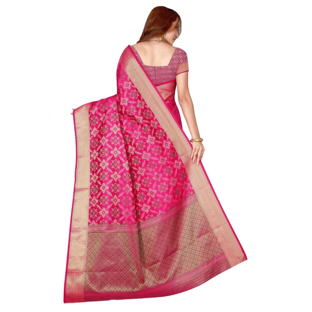 Kanjivaram Silk Saree with Blouse (Pink, 5-6 Mtrs)