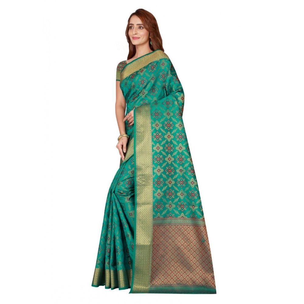 Kanjivaram Silk Saree with Blouse (Green, 5-6 Mtrs)